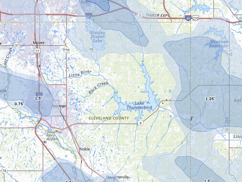 NEXRAD radar-signature map of the hail storm over Norman, OK on Jul 4, 2026