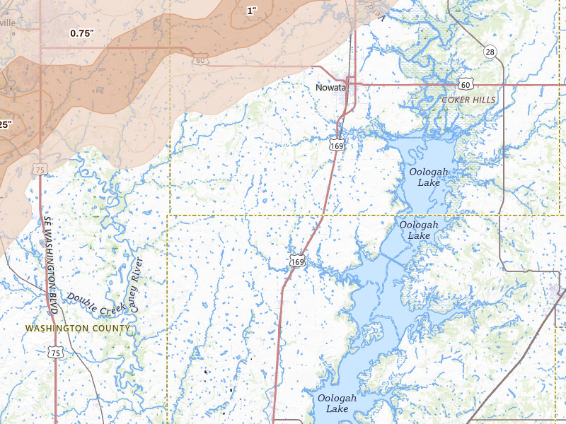 Radar-estimated hail-size map of the storm over Nowata, OK