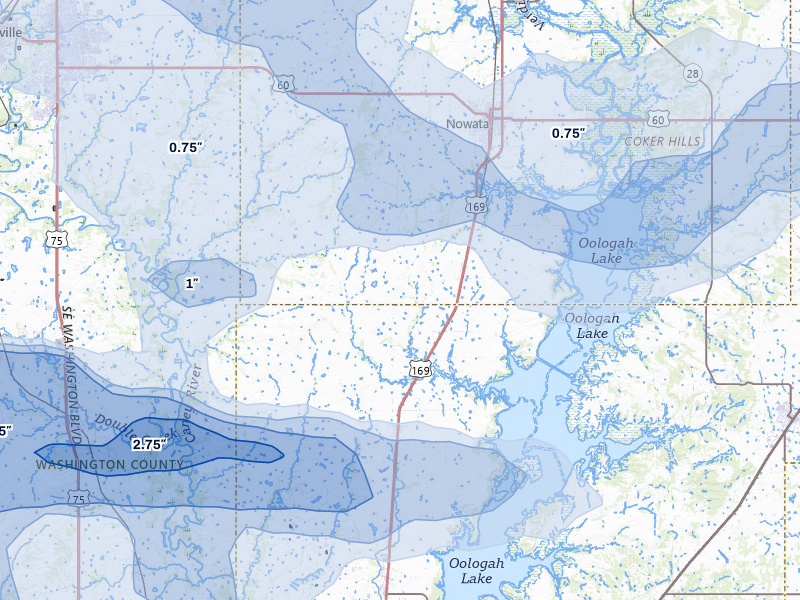 NEXRAD radar-signature map of the hail over Nowata, OK