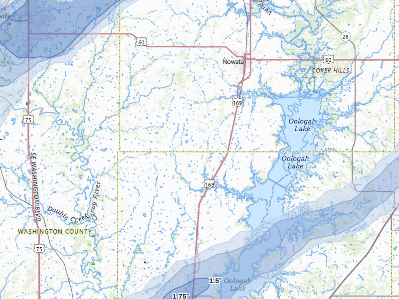 NEXRAD radar-signature map of the hail storm over Nowata, OK on Apr 28, 2026