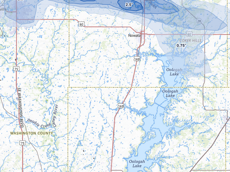 NEXRAD radar-signature map of the hail storm over Nowata, OK on May 29, 2026