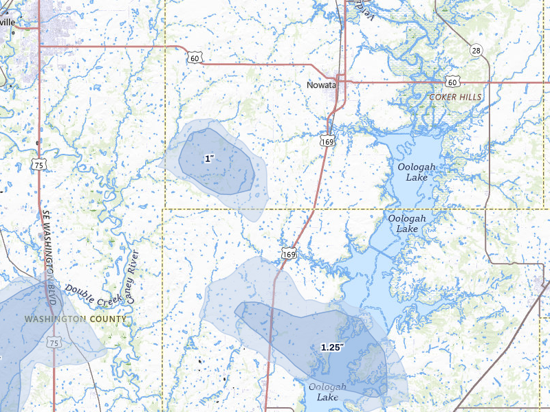 NEXRAD radar-signature map of the hail storm over Nowata, OK on Jun 1, 2026