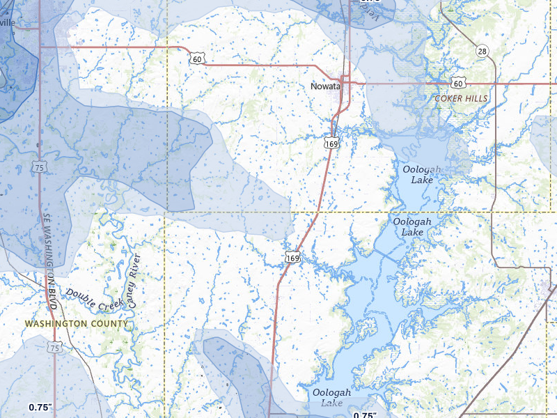 NEXRAD radar-signature map of the hail over Nowata, OK