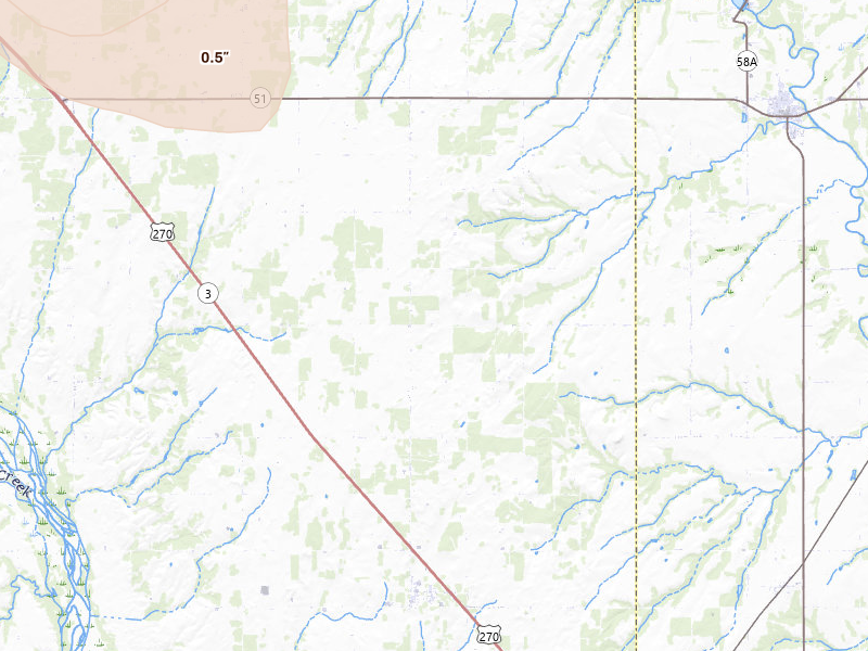 Radar-estimated hail-size map of the storm over Oakwood, OK on May 22, 2026
