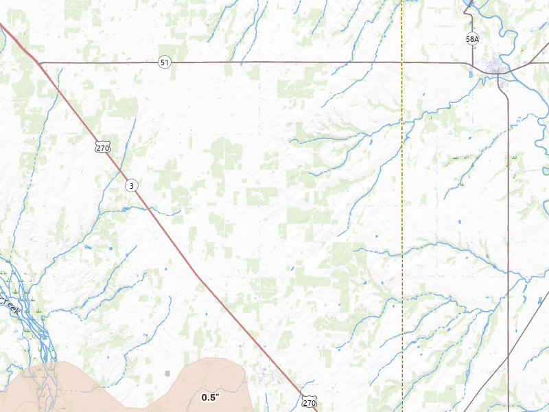 Radar-estimated hail-size map of the storm over Oakwood, OK on Jun 1, 2026