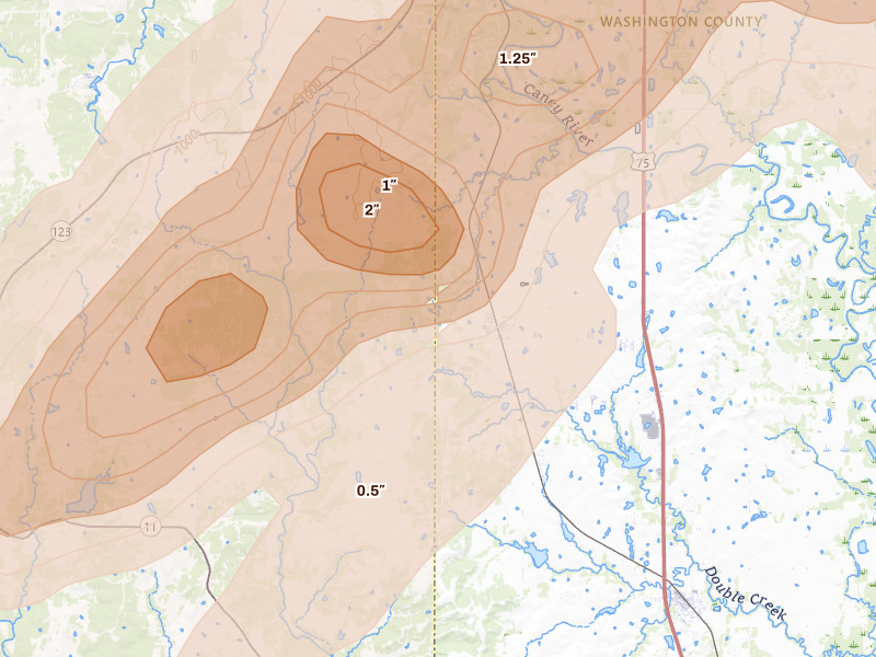 Radar-estimated hail-size map of the storm over Ochelata, OK