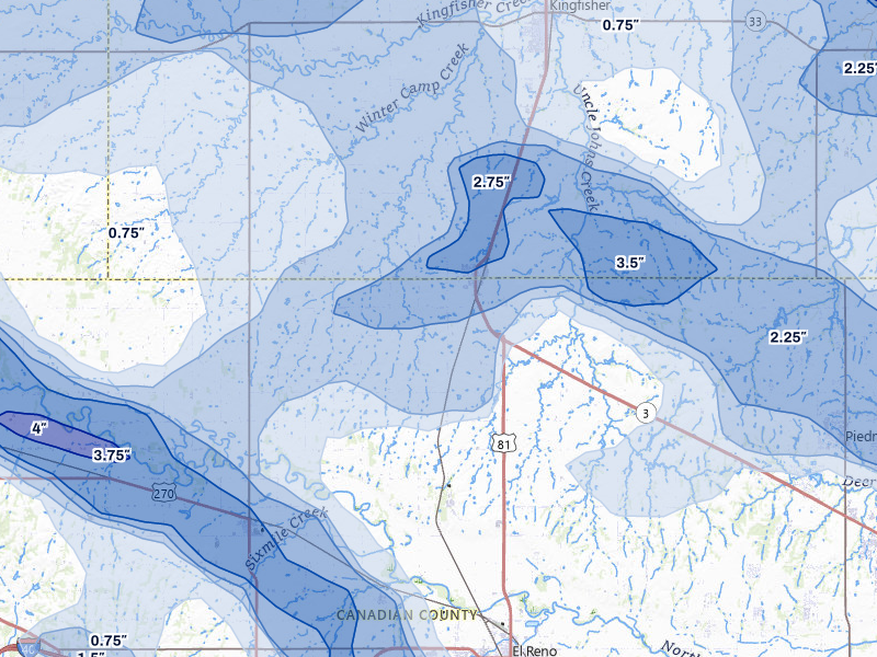 NEXRAD radar-signature map of the hail storm over Okarche, OK on Jun 26, 2026