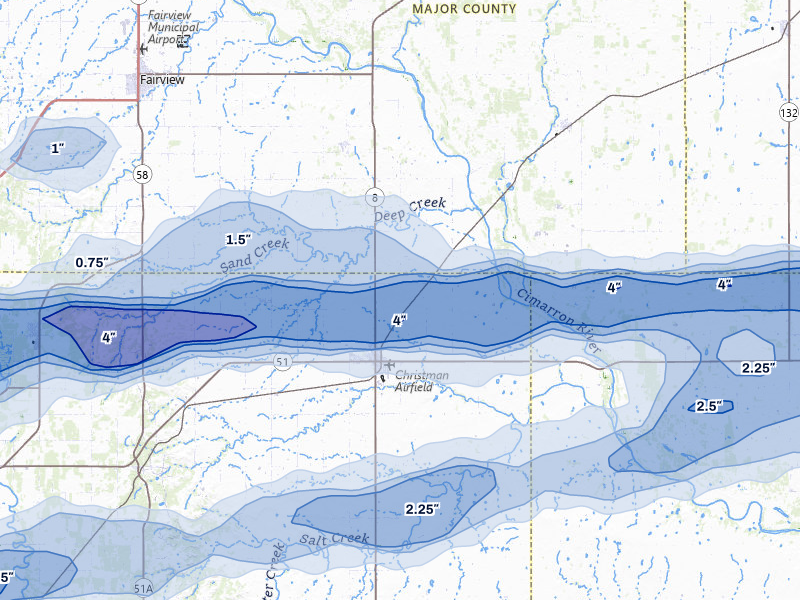 NEXRAD radar-signature map of the hail storm over Okeene, OK on Apr 17, 2026