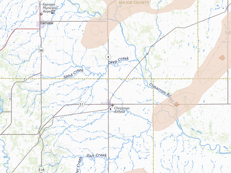 Radar-estimated hail-size map of the storm over Okeene, OK on May 29, 2026