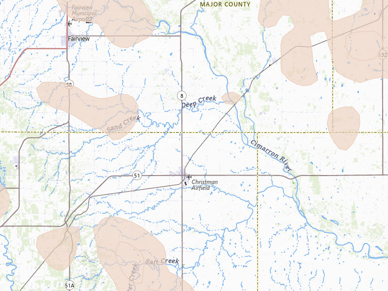 Radar-estimated hail-size map of the storm over Okeene, OK on Jun 21, 2026