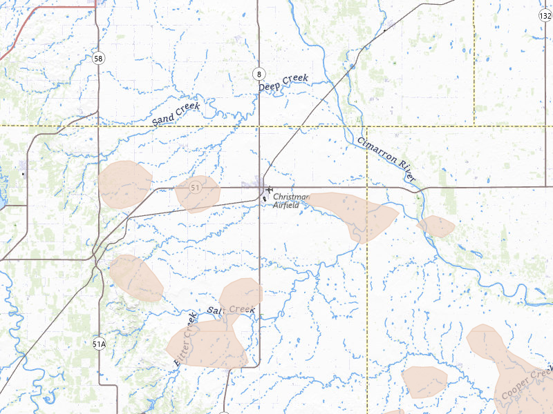 Radar-estimated hail-size map of the storm over Okeene, OK on Aug 7, 2026