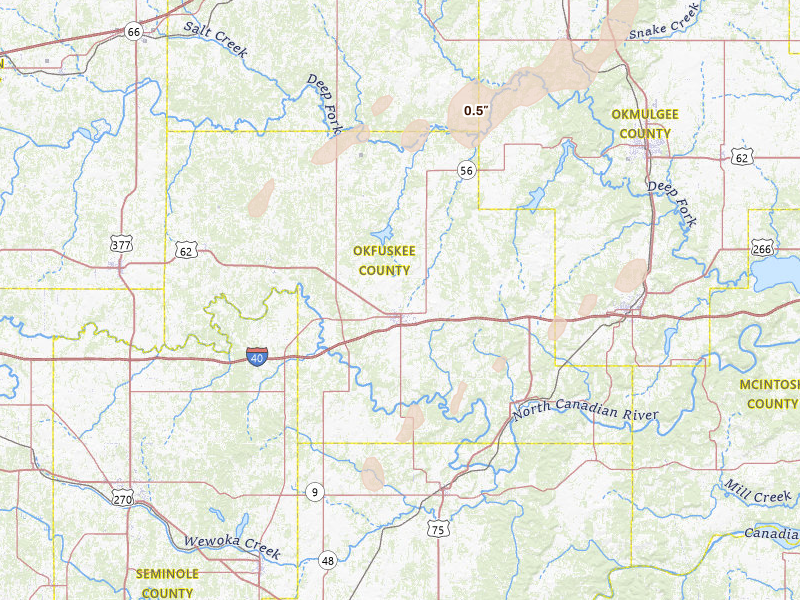 Radar-estimated hail-size map of the storm over Okemah, OK