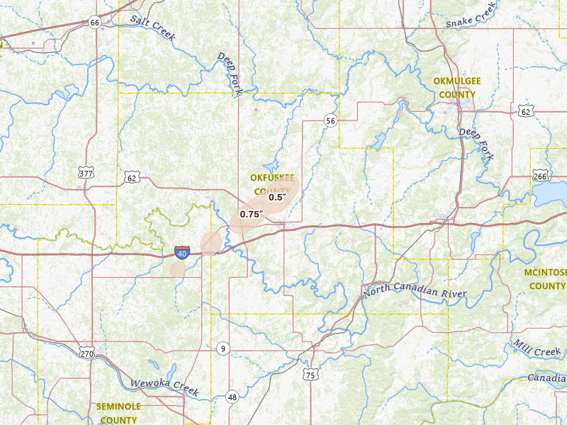 Radar-estimated hail-size map of the storm over Okemah, OK