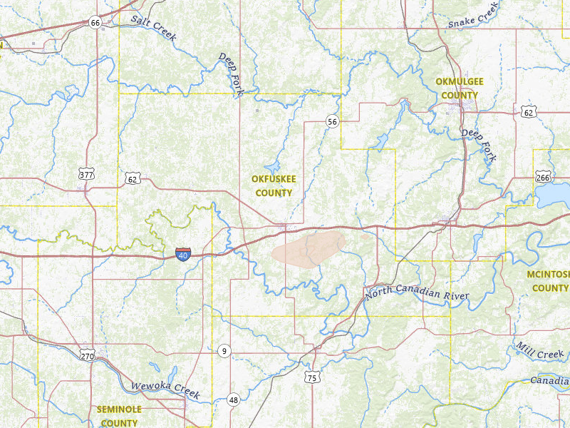 Radar-estimated hail-size map of the storm over Okemah, OK on Apr 25, 2026