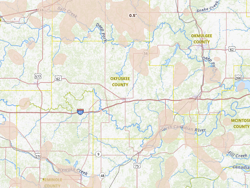 Radar-estimated hail-size map of the storm over Okemah, OK
