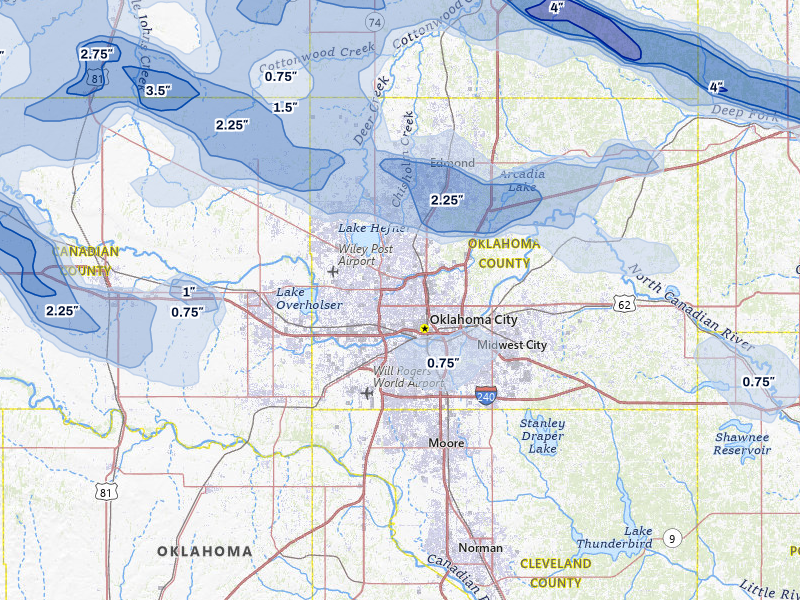 NEXRAD radar-signature map of the hail storm over Oklahoma City, OK on Jun 26, 2026
