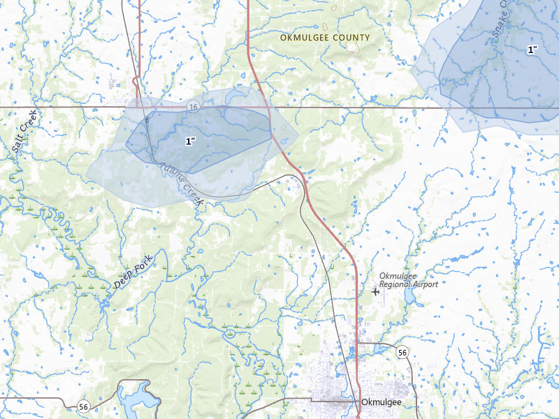 NEXRAD radar-signature map of the hail storm over Okmulgee, OK on Apr 28, 2026