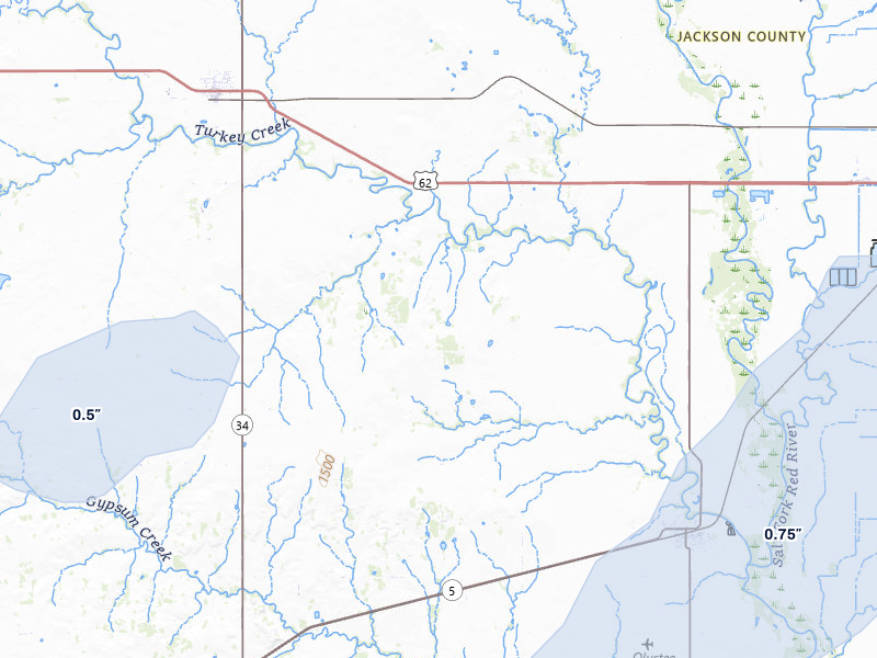 NEXRAD radar-signature map of the hail storm over Olustee, OK on Apr 1, 2026