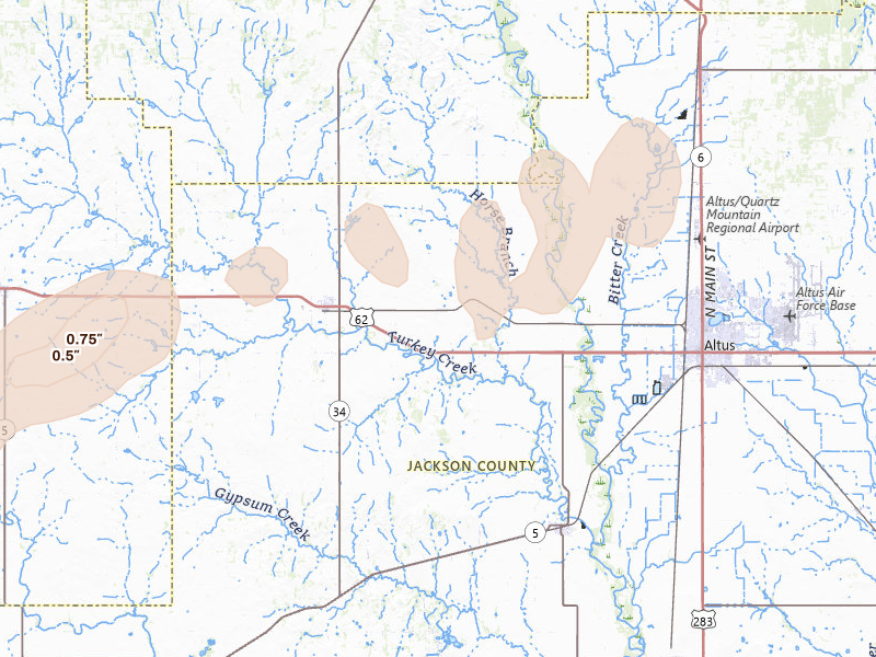 Radar-estimated hail-size map of the storm over Olustee, OK
