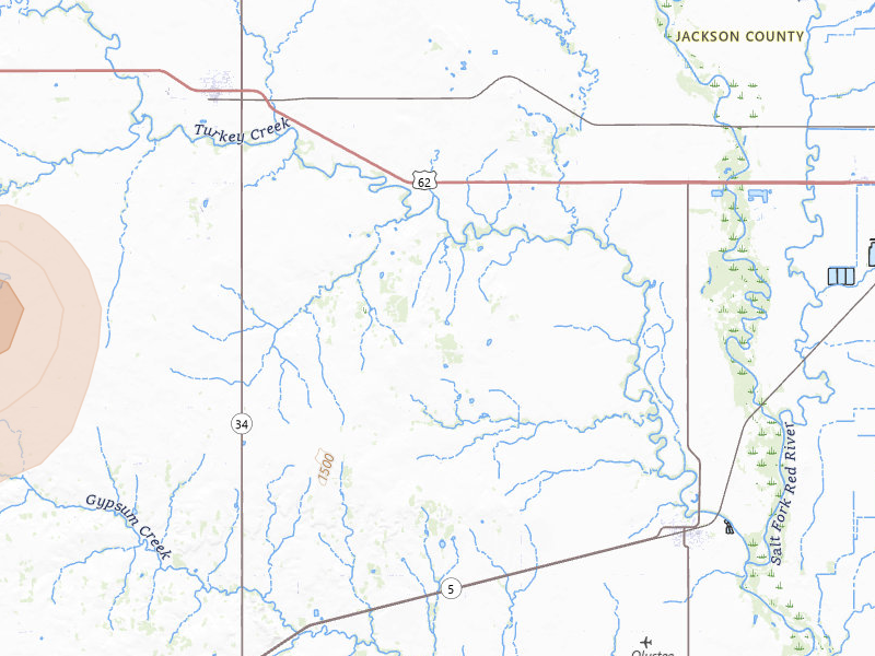 Radar-estimated hail-size map of the storm over Olustee, OK on Jul 4, 2026