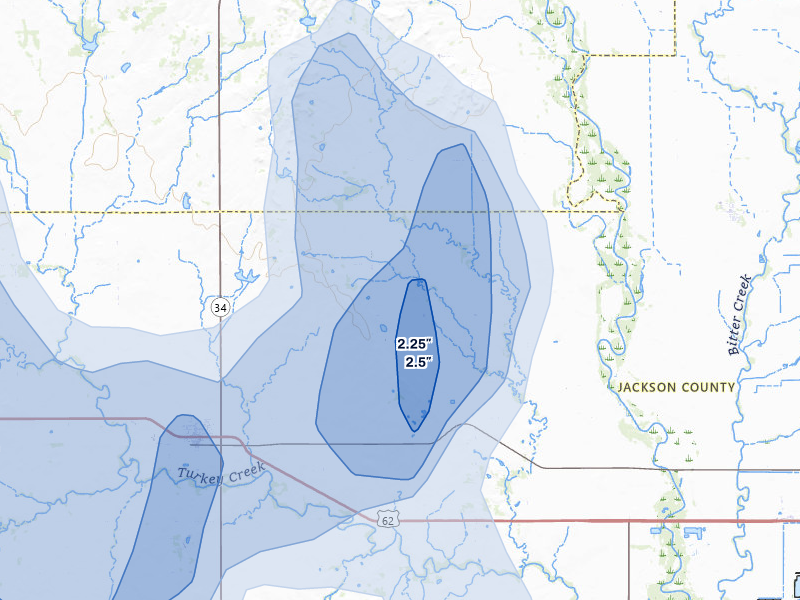 NEXRAD radar-signature map of the hail storm over Olustee, OK on Jul 31, 2026
