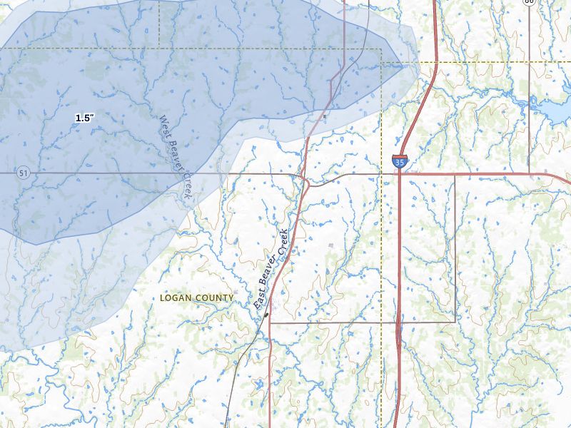 NEXRAD radar-signature map of the hail storm over Orlando, OK on Apr 1, 2026
