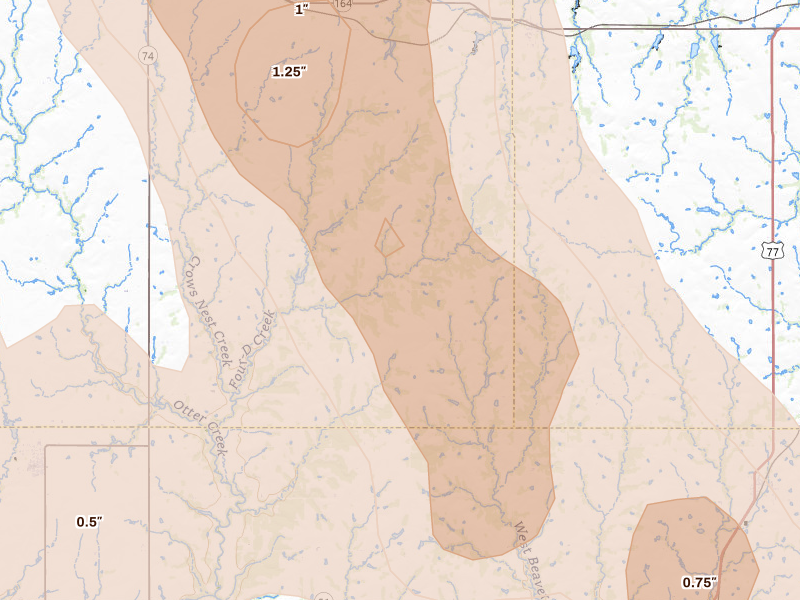 Radar-estimated hail-size map of the storm over Orlando, OK