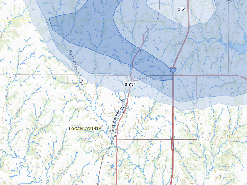 NEXRAD radar-signature map of the hail storm over Orlando, OK on Jun 26, 2026