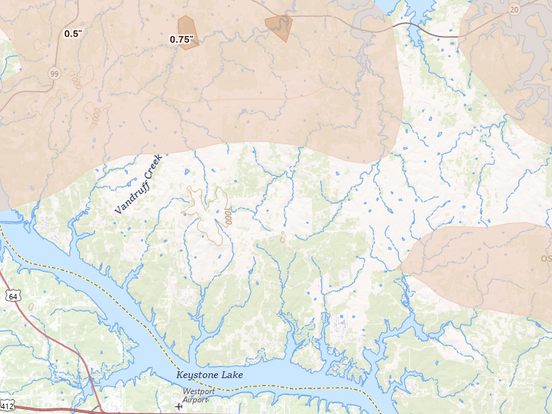 Radar-estimated hail-size map of the storm over Osage, OK on May 8, 2026