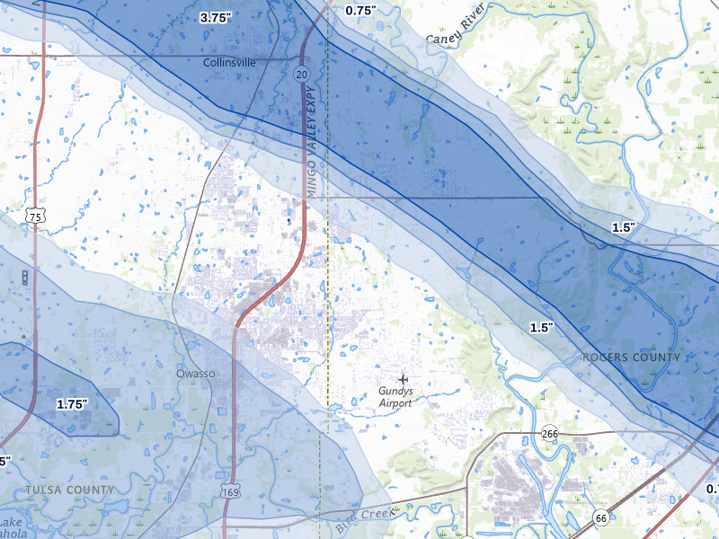 NEXRAD radar-signature map of the hail over Owasso, OK