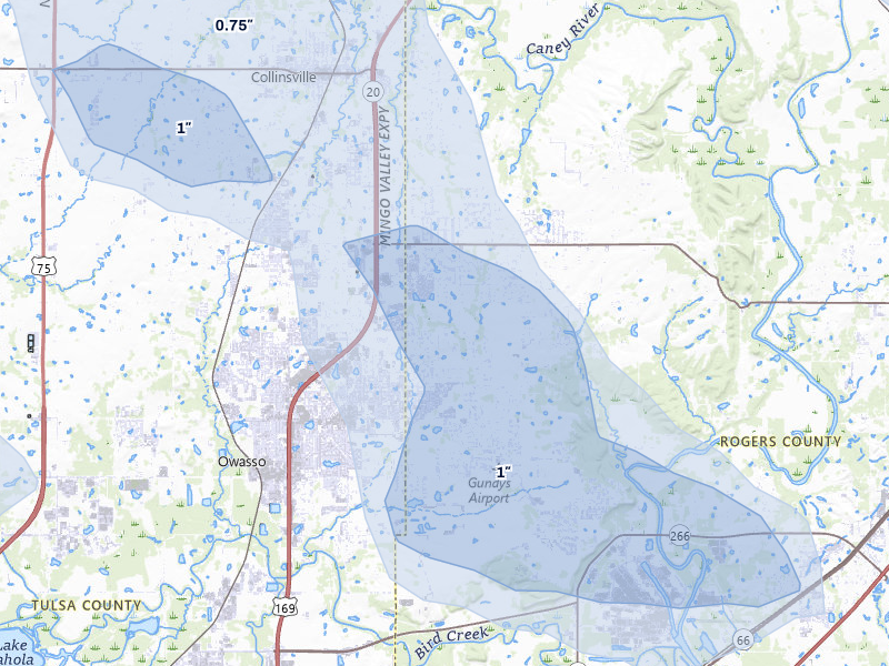 NEXRAD radar-signature map of the hail over Owasso, OK
