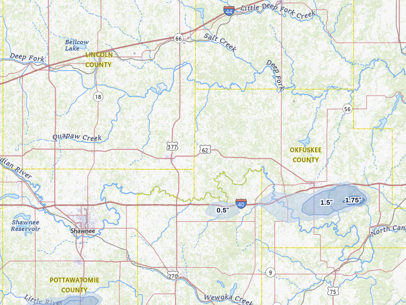 NEXRAD radar-signature map of the hail over Paden, OK