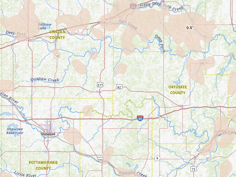 Radar-estimated hail-size map of the storm over Paden, OK