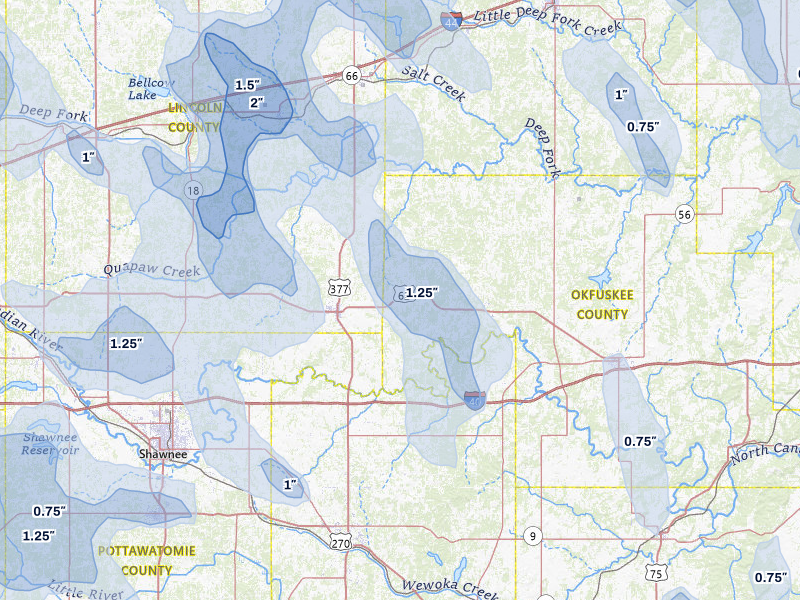 NEXRAD radar-signature map of the hail storm over Paden, OK on Jul 4, 2026
