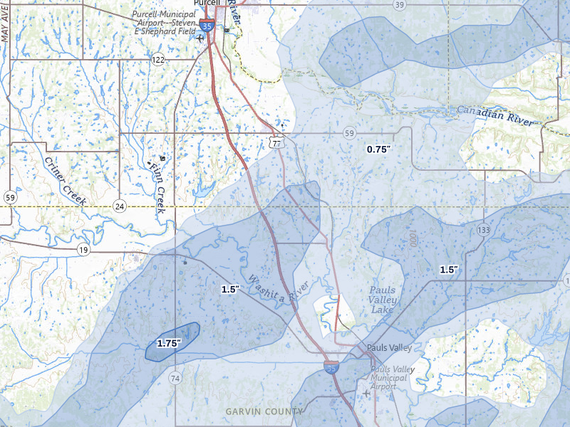 NEXRAD radar-signature map of the hail storm over Paoli, OK on Mar 6, 2026