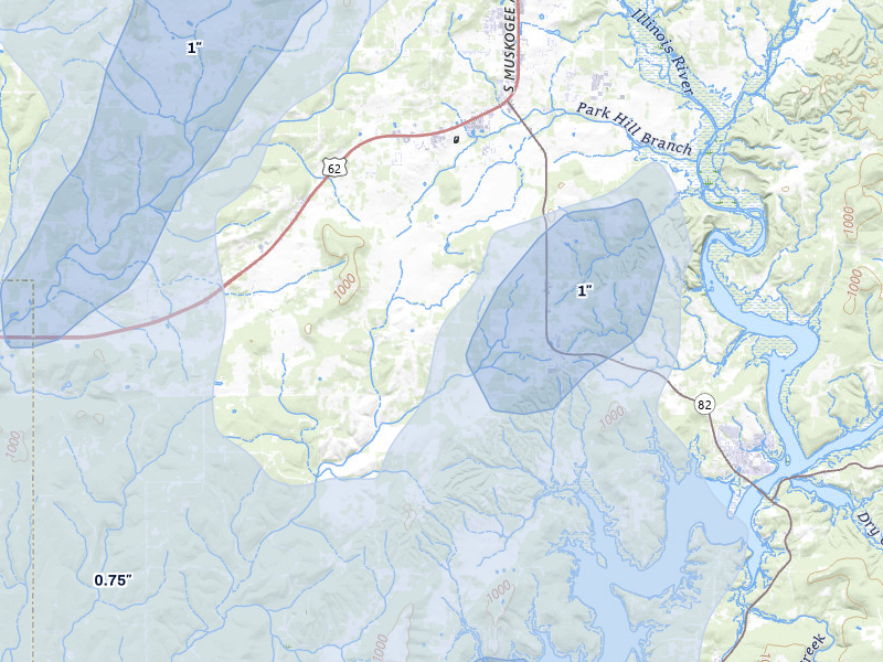 NEXRAD radar-signature map of the hail storm over Park Hill, OK on Mar 6, 2026