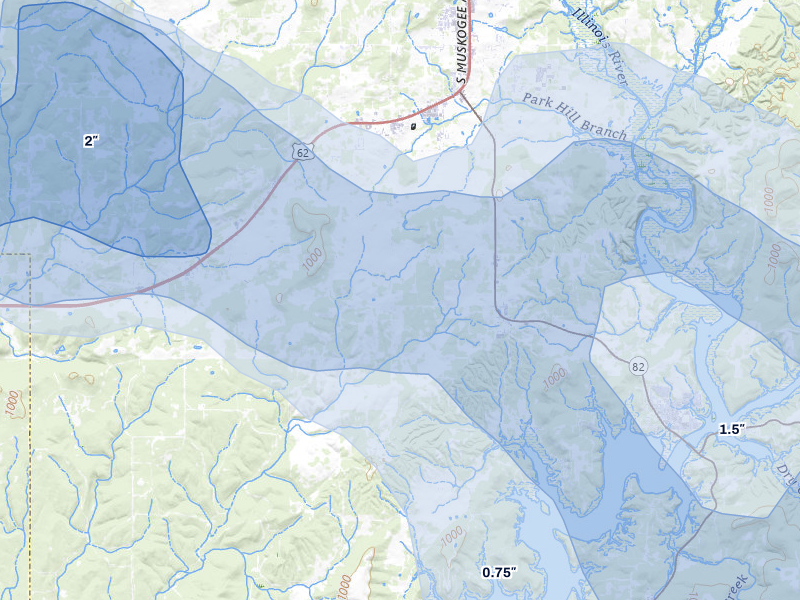 NEXRAD radar-signature map of the hail over Park Hill, OK