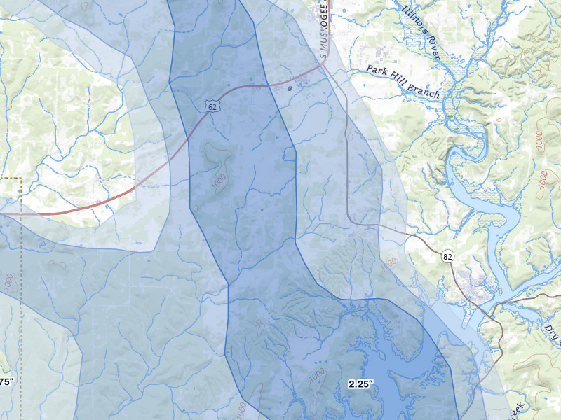 NEXRAD radar-signature map of the hail storm over Park Hill, OK on May 8, 2026