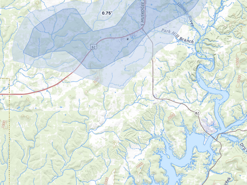 NEXRAD radar-signature map of the hail over Park Hill, OK