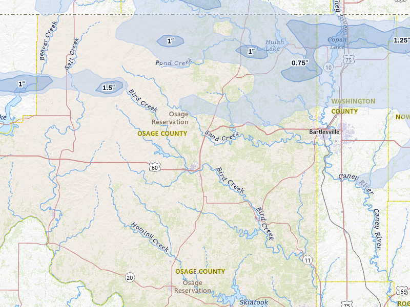 NEXRAD radar-signature map of the hail storm over Pawhuska, OK on May 4, 2026