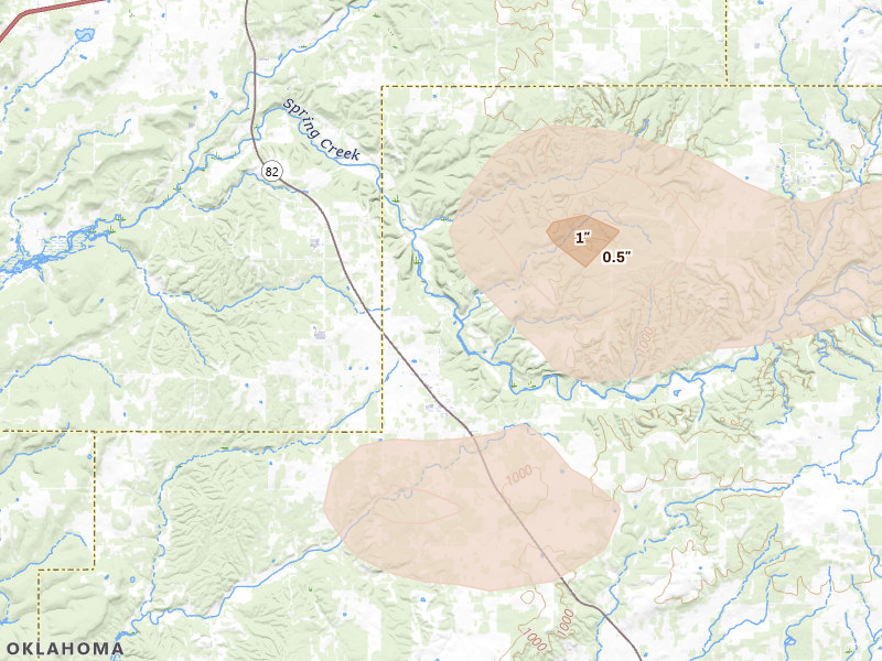 Radar-estimated hail-size map of the storm over Peggs, OK