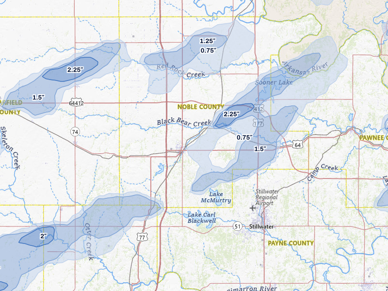 NEXRAD radar-signature map of the hail storm over Perry, OK on Apr 1, 2026
