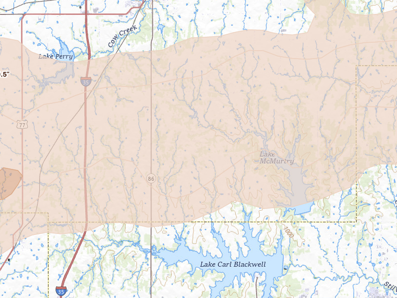 Radar-estimated hail-size map of the storm over Perry, OK on Apr 17, 2026