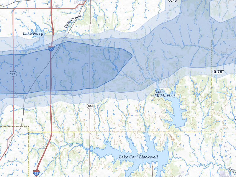 NEXRAD radar-signature map of the hail storm over Perry, OK on Apr 17, 2026