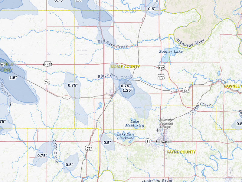 NEXRAD radar-signature map of the hail storm over Perry, OK on Jun 1, 2026