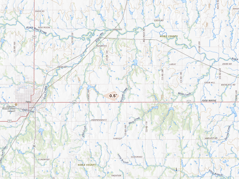 Radar-estimated hail-size map of the storm over Perry, OK