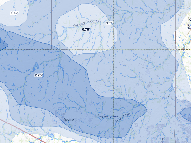 NEXRAD radar-signature map of the hail storm over Piedmont, OK on Jun 26, 2026