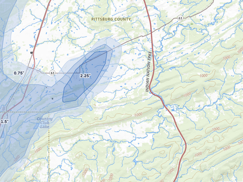 NEXRAD radar-signature map of the hail storm over Pittsburg, OK on Mar 6, 2026