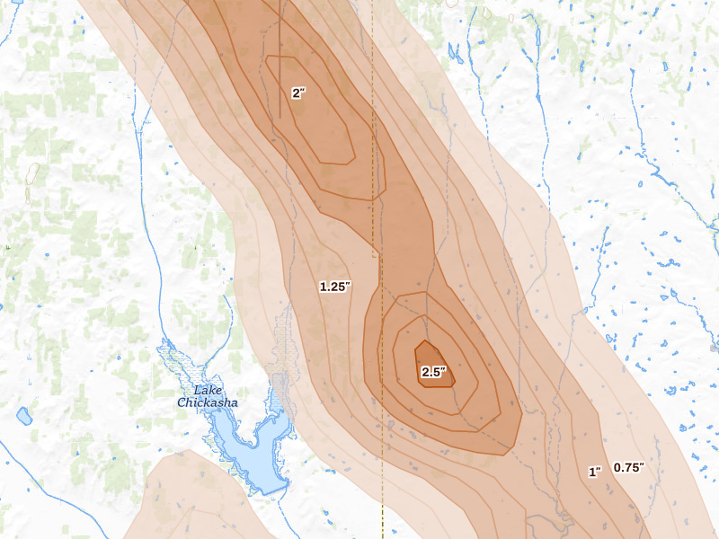 Radar-estimated hail-size map of the storm over Pocasset, OK on May 8, 2026