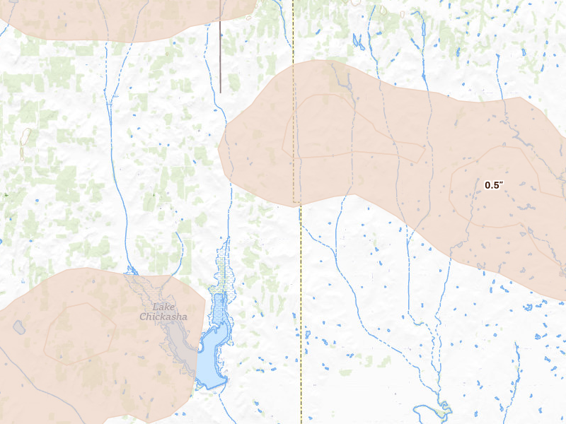 Radar-estimated hail-size map of the storm over Pocasset, OK on May 9, 2026